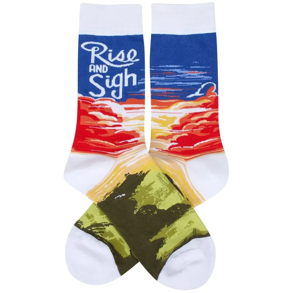 Rise & Sigh Socks | Funny Sarcastic Sunrise Novelty Crew Socks